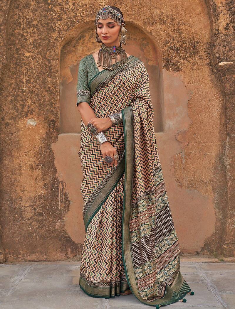 Beige jaali ethnic woven design silk blend  saree