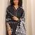 floral printed v-neck thread work straight kurta with trousers & dupatta