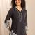 floral printed v-neck thread work straight kurta with trousers & dupatta