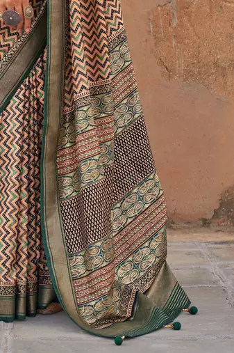 Beige jaali ethnic woven design silk blend  saree