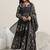 womens black printed cotton anarkali kurta with trousers & dupatta