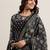 womens black printed cotton anarkali kurta with trousers & dupatta