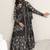 womens black printed cotton anarkali kurta with trousers & dupatta