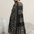 womens black printed cotton anarkali kurta with trousers & dupatta