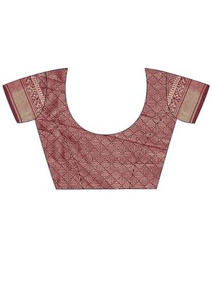 Beige women silk blend banarasi saree with blouse piece 5