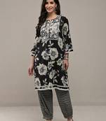 black floral printed cotton straight kurta set