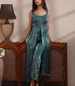 libas teal solid tissue front slit a-line kurta set