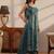 libas teal solid tissue front slit a-line kurta set