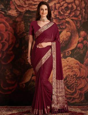 Magenta ethnic motifs woven design zari  georgette banarasi saree 1
