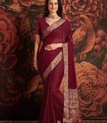 Magenta ethnic motifs woven design zari  georgette banarasi saree