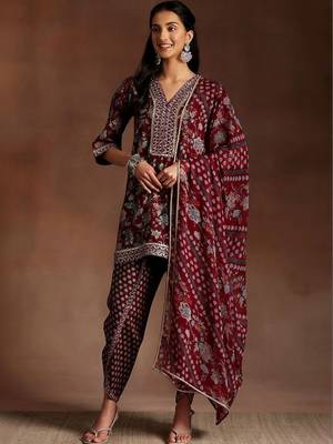 women floral printed regular gotta patti kurti with dhoti pants & with dupatta 1