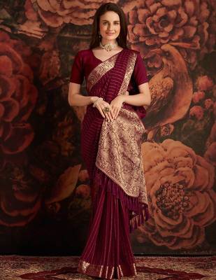 Magenta ethnic motifs woven design zari  georgette banarasi saree 2
