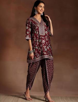 women floral printed regular gotta patti kurti with dhoti pants & with dupatta 4