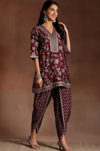 women floral printed regular gotta patti kurti with dhoti pants & with dupatta