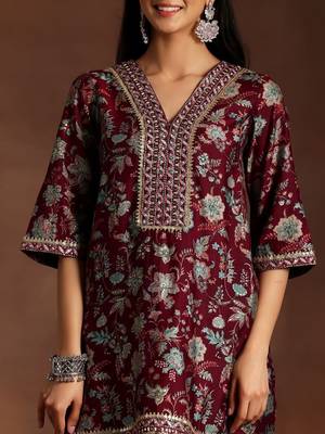 women floral printed regular gotta patti kurti with dhoti pants & with dupatta 6