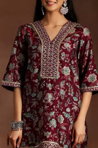 women floral printed regular gotta patti kurti with dhoti pants & with dupatta