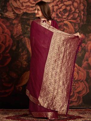 Magenta ethnic motifs woven design zari  georgette banarasi saree 3