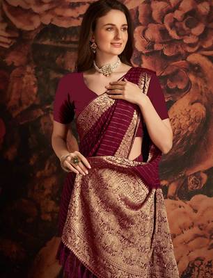 Magenta ethnic motifs woven design zari  georgette banarasi saree 4