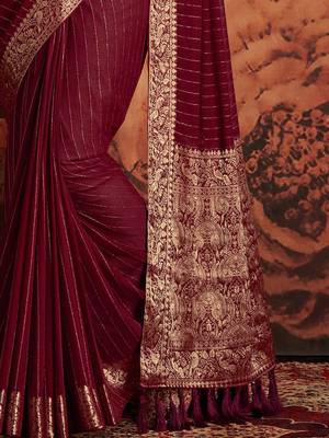 Magenta ethnic motifs woven design zari  georgette banarasi saree 5