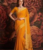 Mustard woven design zari  georgette banarasi saree