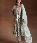 floral printed empire sequinned kurta with palazzo & dupatta