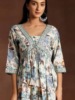 floral printed empire sequinned kurta with palazzo & dupatta 2