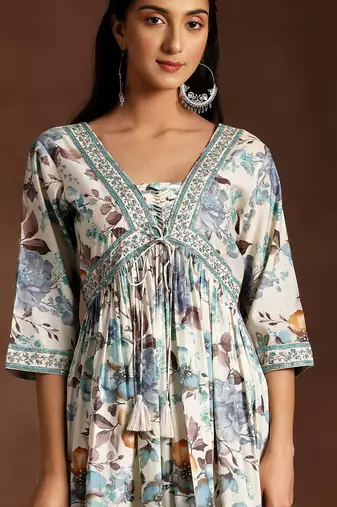 floral printed empire sequinned kurta with palazzo & dupatta