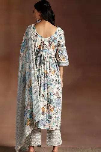 floral printed empire sequinned kurta with palazzo & dupatta