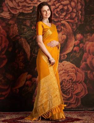 Mustard woven design zari  georgette banarasi saree 2