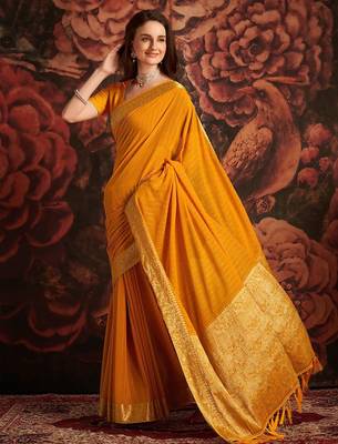 Mustard woven design zari  georgette banarasi saree 3