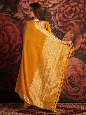 Mustard woven design zari  georgette banarasi saree 4