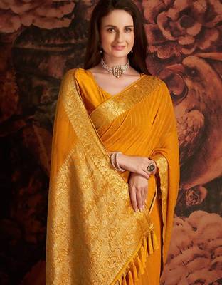 Mustard woven design zari  georgette banarasi saree 5
