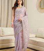 Lavender embellished embroidered net heavy work saree