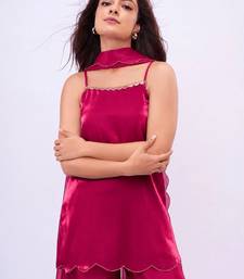 libas pink solid tissue palazzo suit set