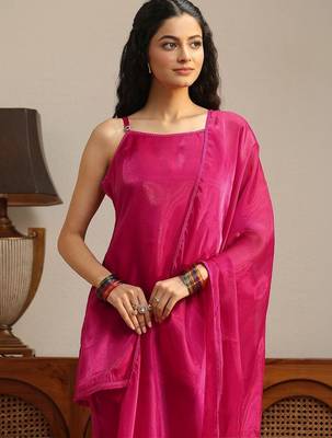 libas pink solid tissue palazzo suit set 3