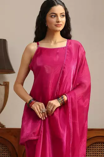 libas pink solid tissue palazzo suit set