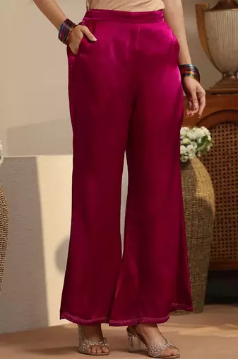 libas pink solid tissue palazzo suit set