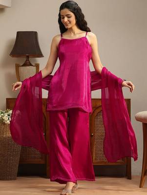 libas pink solid tissue palazzo suit set 1