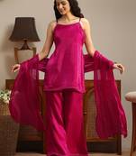 libas pink solid tissue palazzo suit set