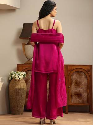 libas pink solid tissue palazzo suit set 6