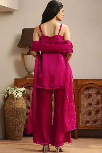 libas pink solid tissue palazzo suit set