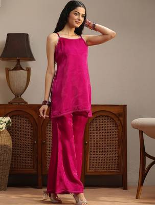 libas pink solid tissue palazzo suit set 7