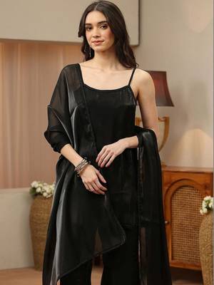 libas black solid tissue palazzo suit set 2