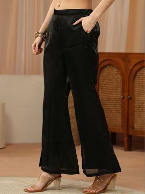 libas black solid tissue palazzo suit set 5