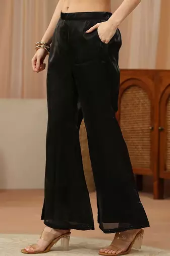 libas black solid tissue palazzo suit set