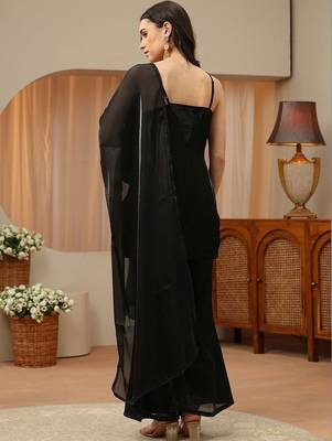 libas black solid tissue palazzo suit set 6