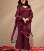 libas maroon solid tissue palazzo suit set