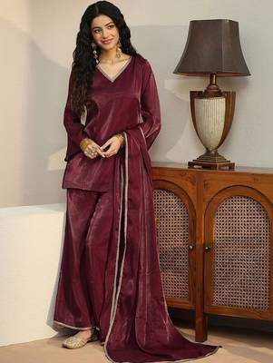 libas maroon solid tissue palazzo suit set 4