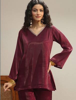 libas maroon solid tissue palazzo suit set 5