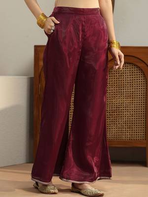 libas maroon solid tissue palazzo suit set 6